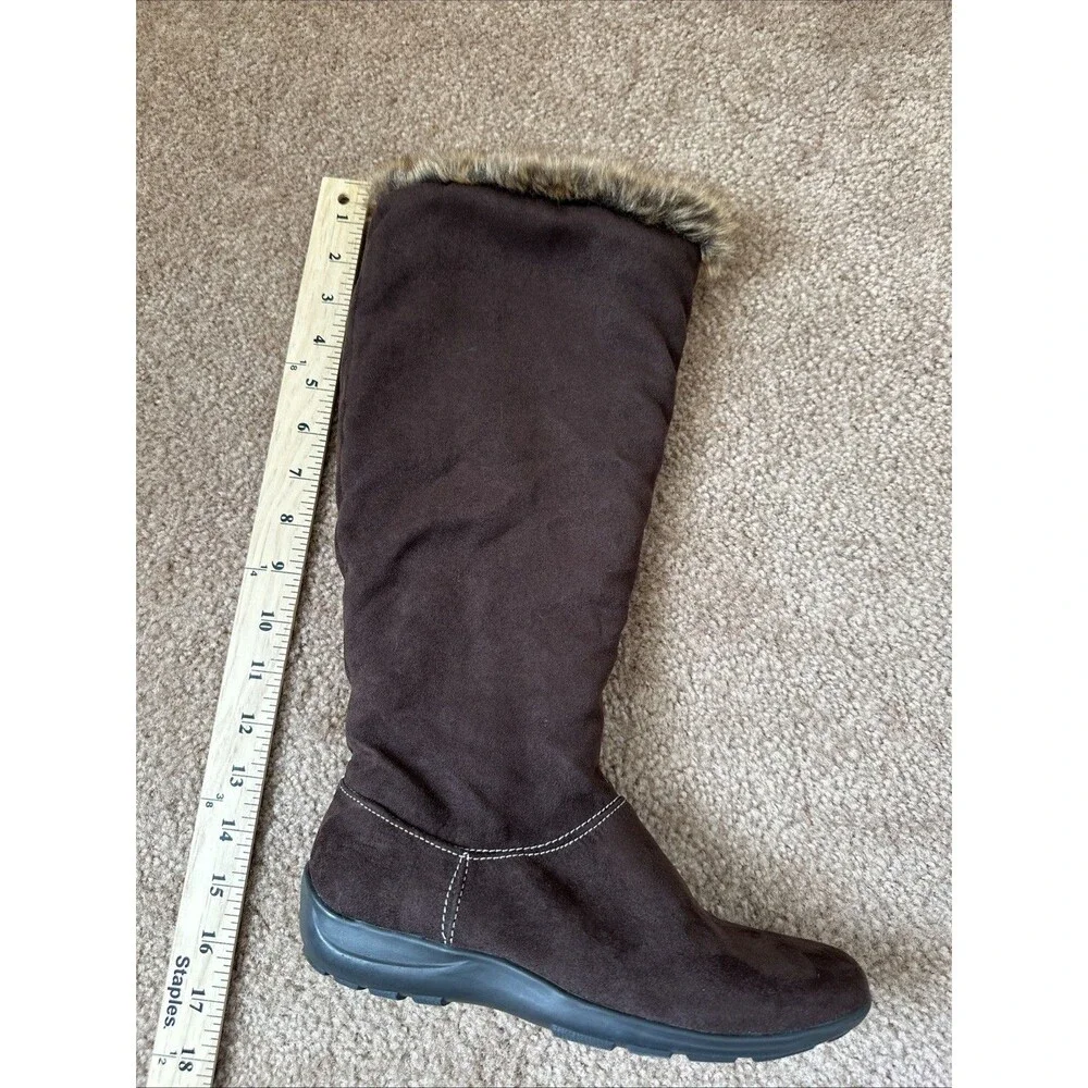 Natural Soul by Naturalizer Brown Faux Suede Tall Boots Faux Fur Trim Zip 6.5